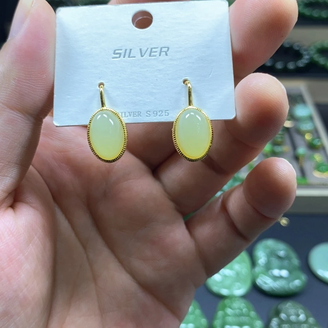 银S925镶嵌和田玉耳饰