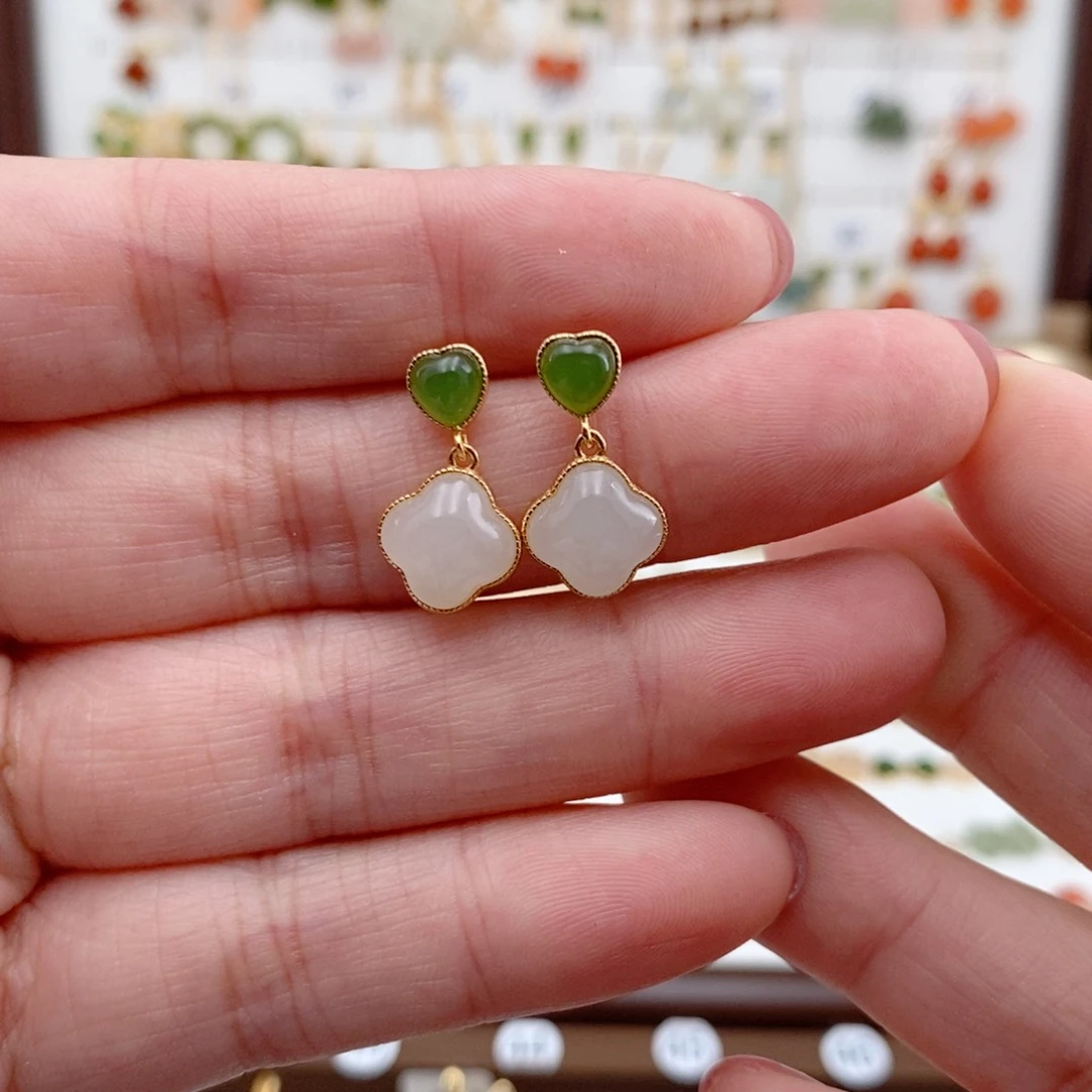 银S925镶嵌和田玉耳饰