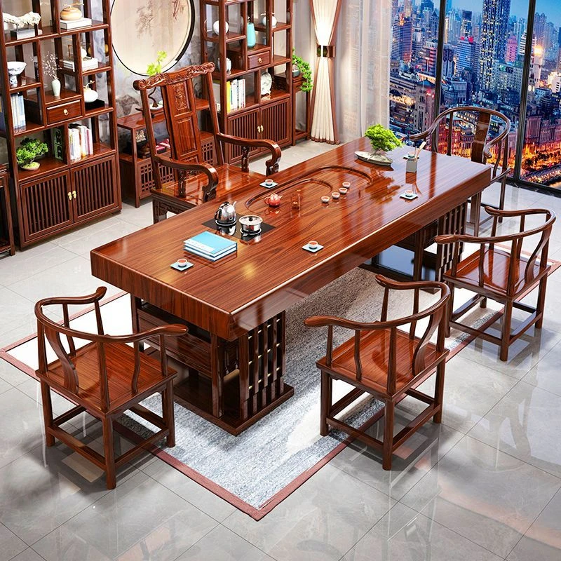 2025茶桌椅组合新中式泡茶台办公室家用原木全自动茶台泡茶桌