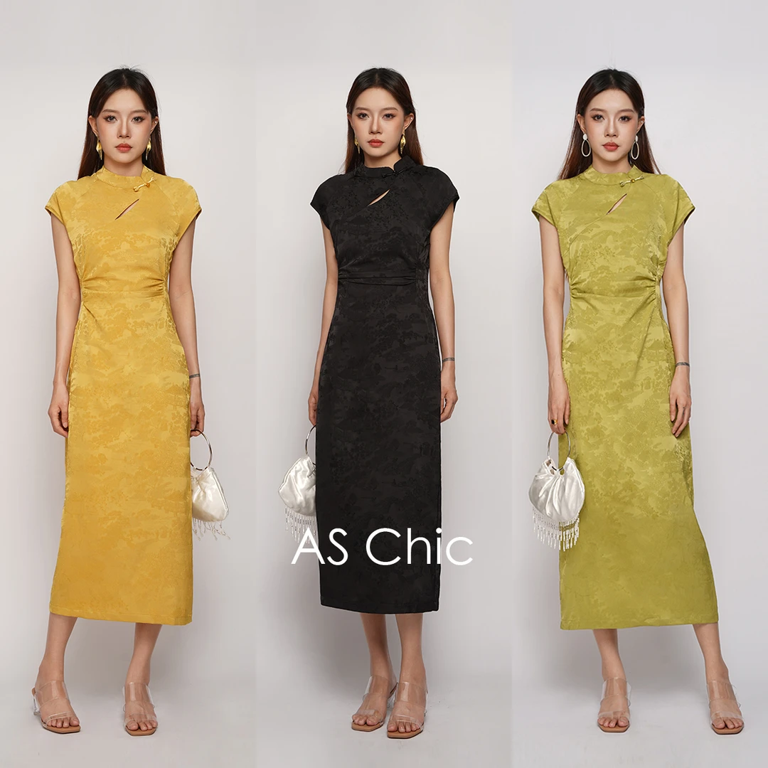 AS Chic25SS 新中式提花收腰国风旗袍连衣裙女AS2220