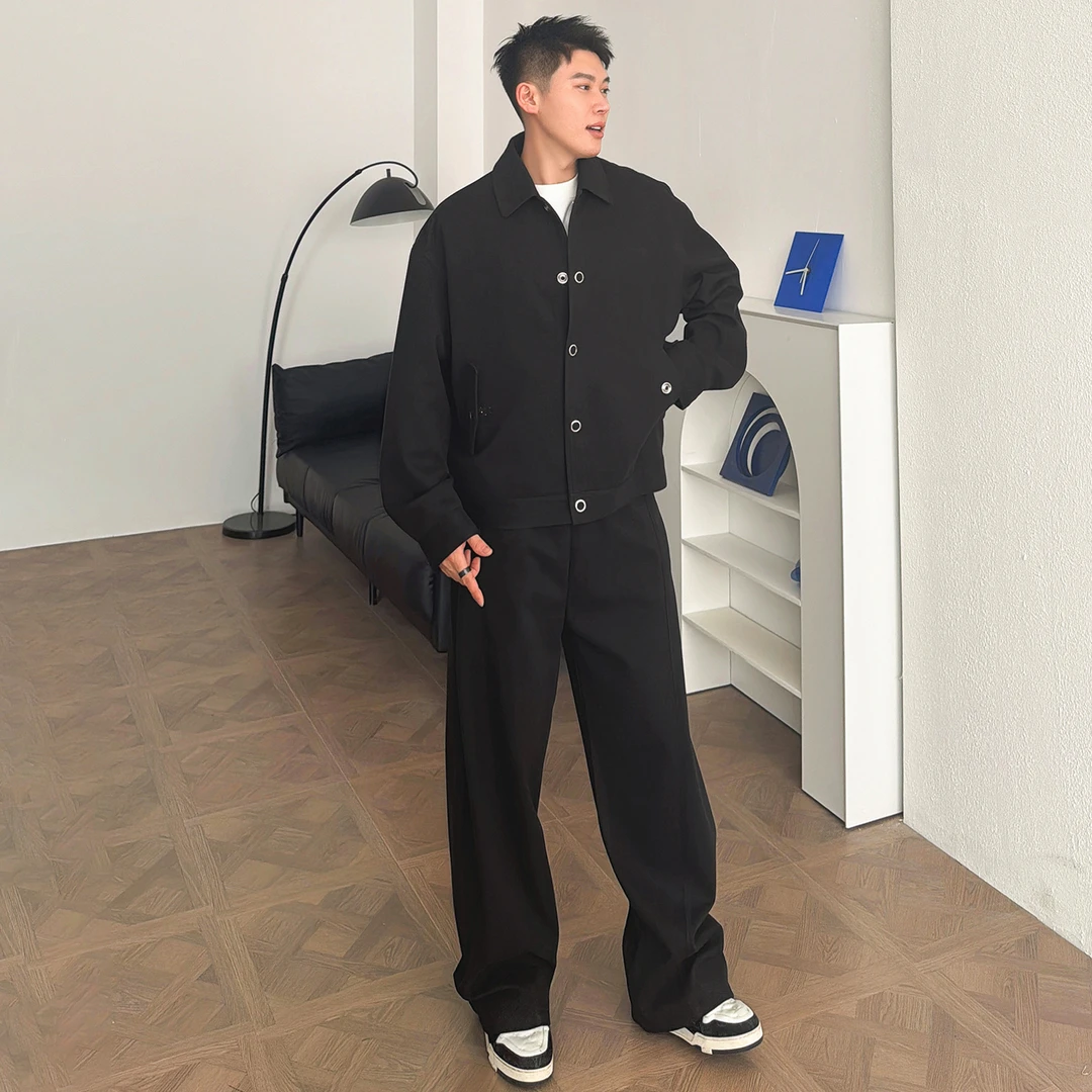 渣渣鹿老钱风雪尼尔亲肤夹克外套男秋冬季加厚呢子套装宽松休闲裤