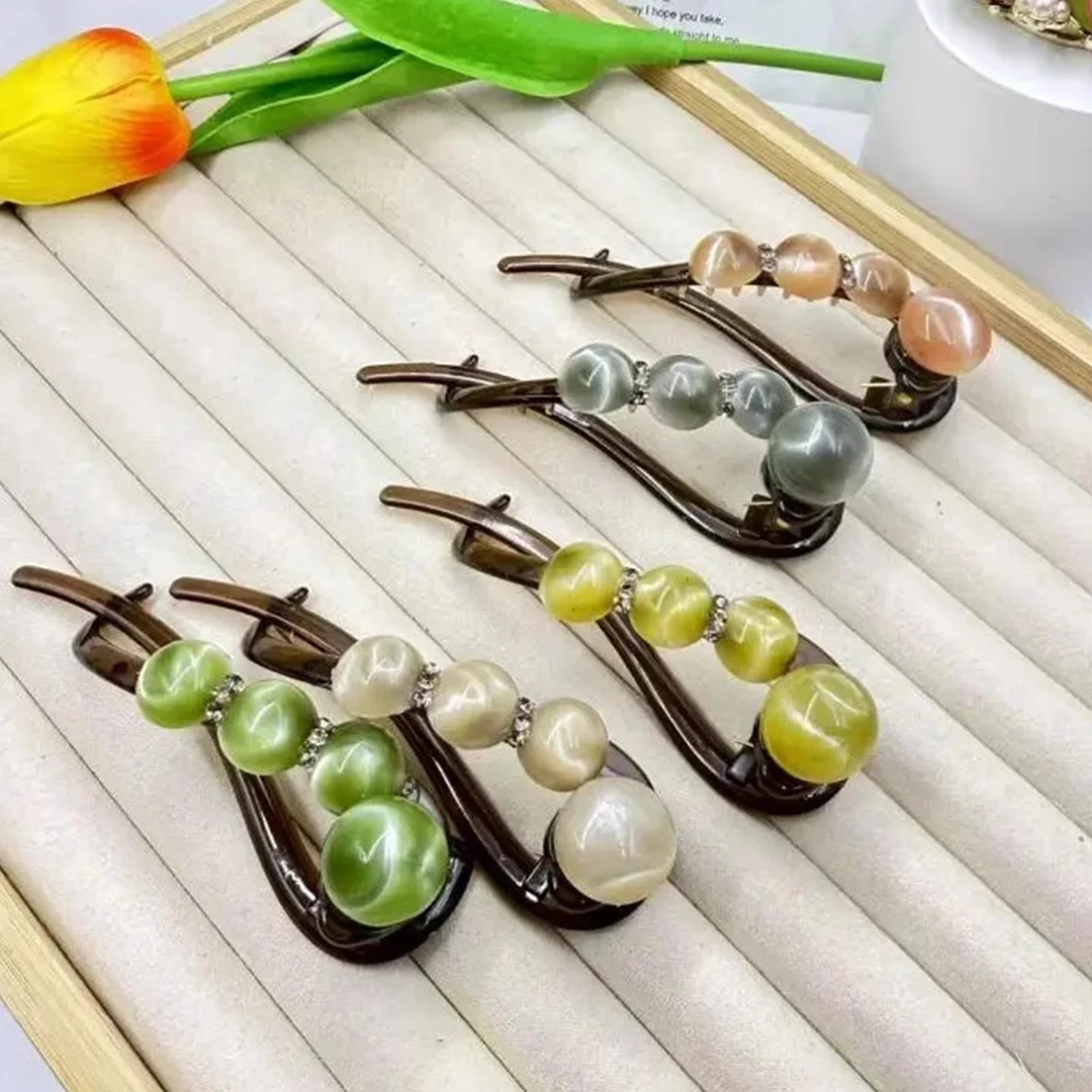 圆珠扭扭夹晕染一字发夹女后脑勺盘发抓夹2025新款发饰