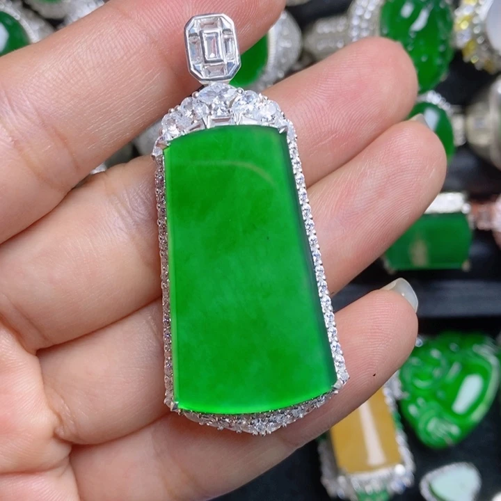 翡翠银S925镶嵌挂件无事牌