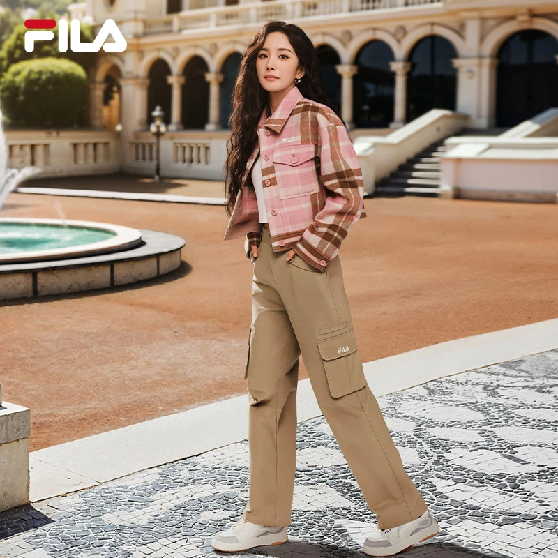 【杨幂同款】斐乐官方女羊毛外套25春新款时尚休闲舒适格纹短款上衣