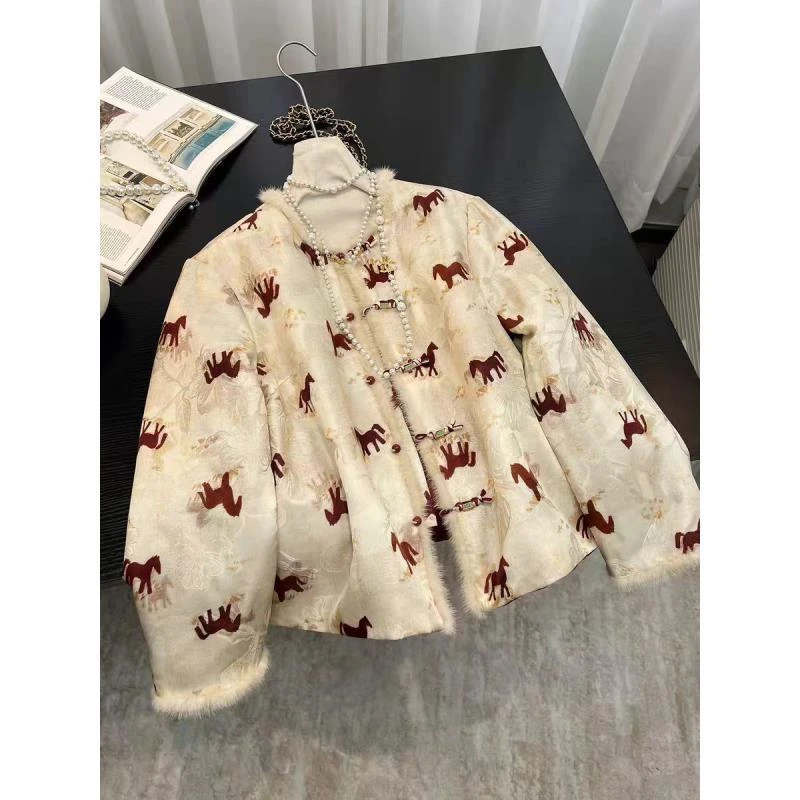 【晓冉专属】马到成功双面外套--女落肩袖圆领中式复古外套6111