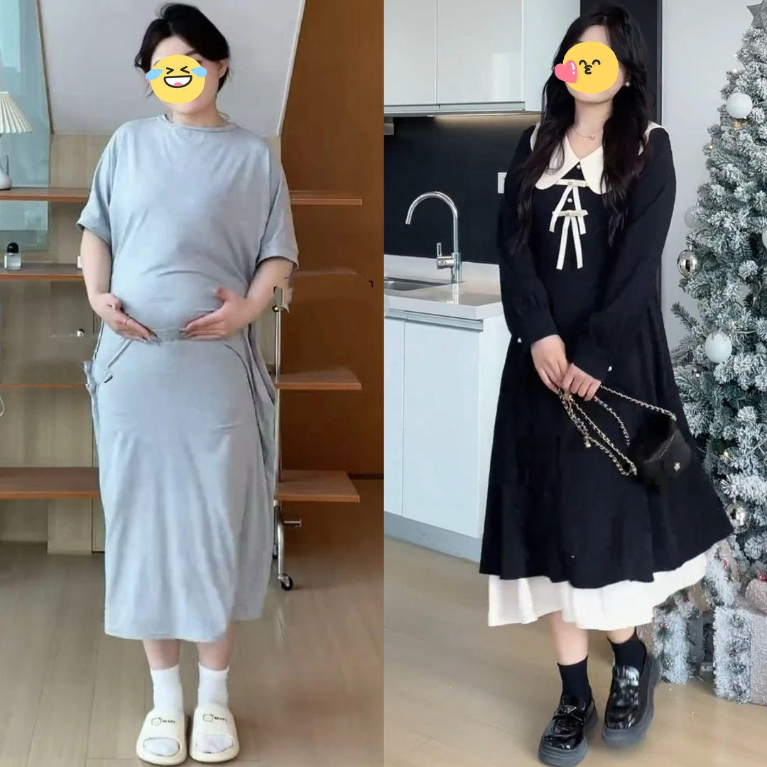 黑色娃娃领长袖连衣裙女早秋新款大码胖mm显瘦法式温柔风打底长裙