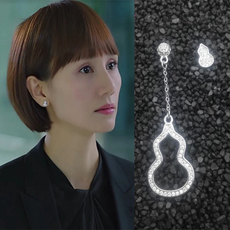 925银耳饰 气质不对称葫芦耳钉女S925银高级感长款耳环小众饰品