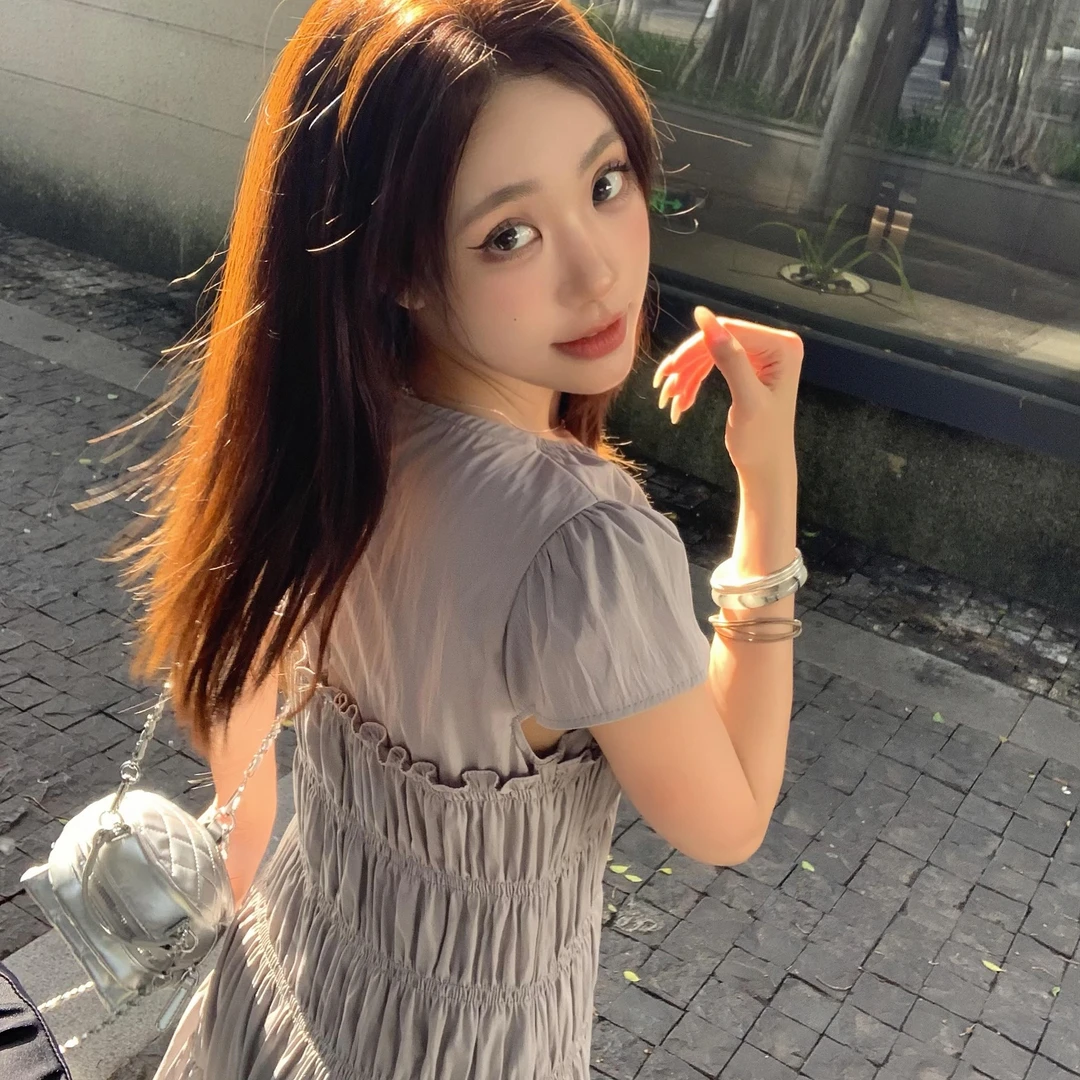 【吵吵小情绪】韩系气质修身显瘦白色短款连衣裙时尚裙子上衣50012