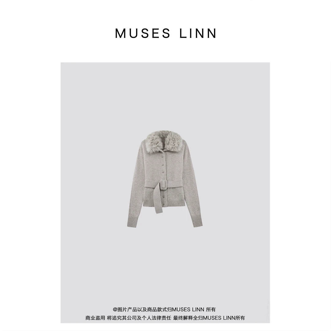 LINN【静雅】2025冬季新款羊毛毛领针织衫D25WT732