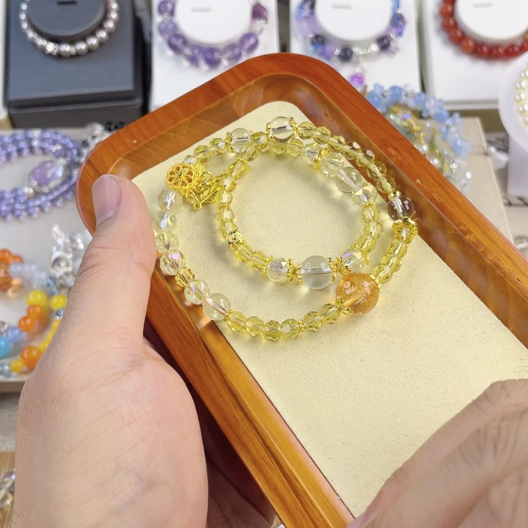 水晶手串银S800镀金镶嵌