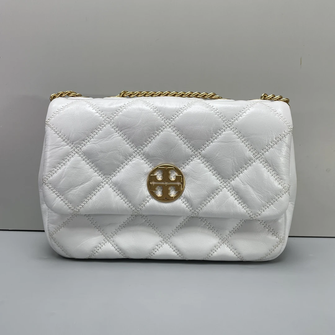 99新 TORY BURCH/汤丽柏琦 小林白色方胖子链条包23*16*7 B080401
