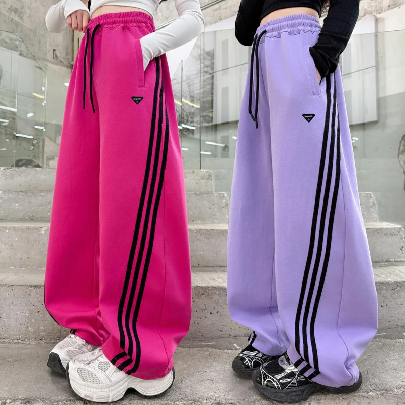 女童裤子春季时髦炸街工装裤女孩春款街舞爵士舞阔腿裤大童休闲裤