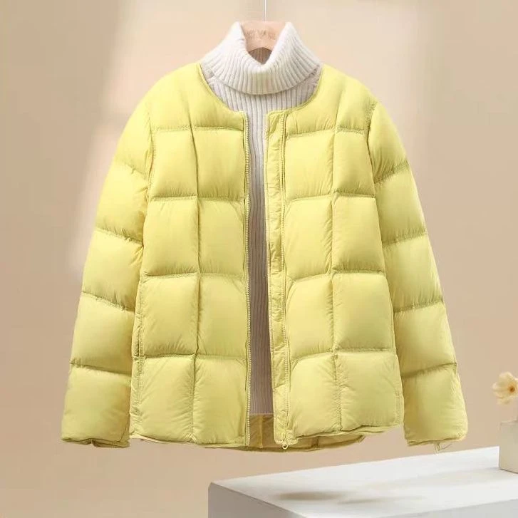 圆领方格棉服女2025冬季韩系新款宽松保暖短款面包服