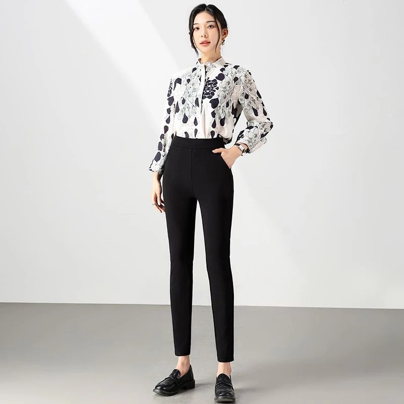 春夏高腰弹力小黑裤女休闲时尚显瘦薄款外穿简约风百搭修身铅笔裤