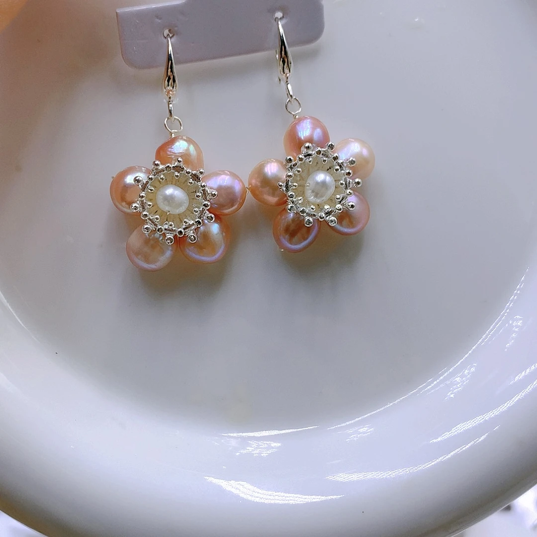 银S925镶嵌耳饰淡水珍珠