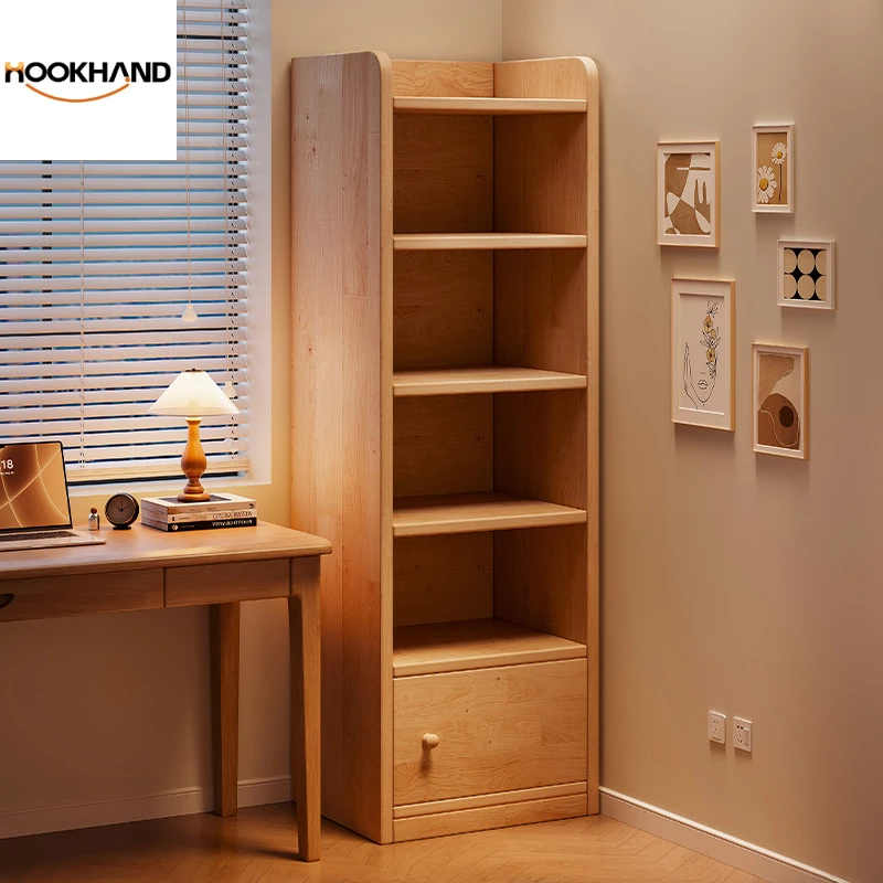 实木书架置物架落地儿童一体靠墙转角储物柜简易学生多层防尘
