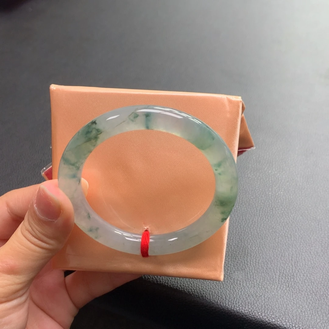 翡翠未镶嵌手镯26号53圆条冰飘花炸光