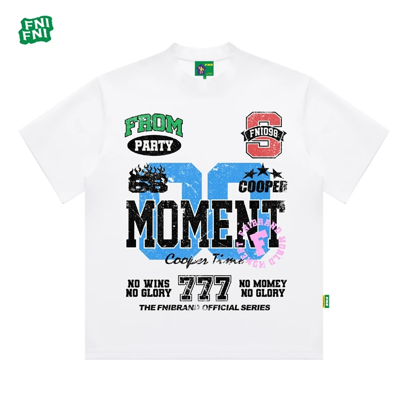 FNI国潮重磅纯棉（MOMENT777）男女同款t恤美式复古短袖25新款直喷
