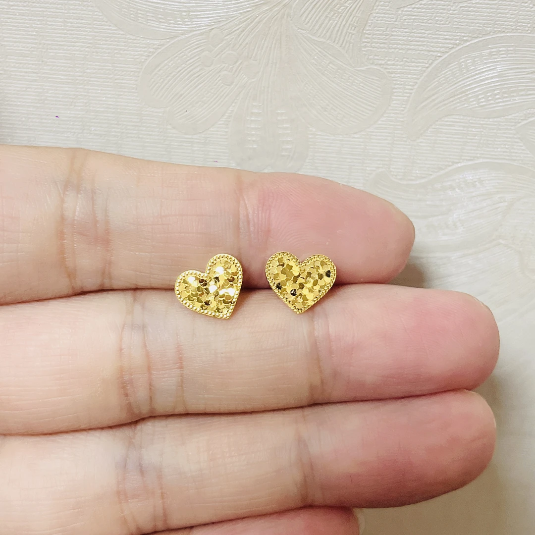 足金999碎碎冰爱心耳钉直针气质时尚仙女