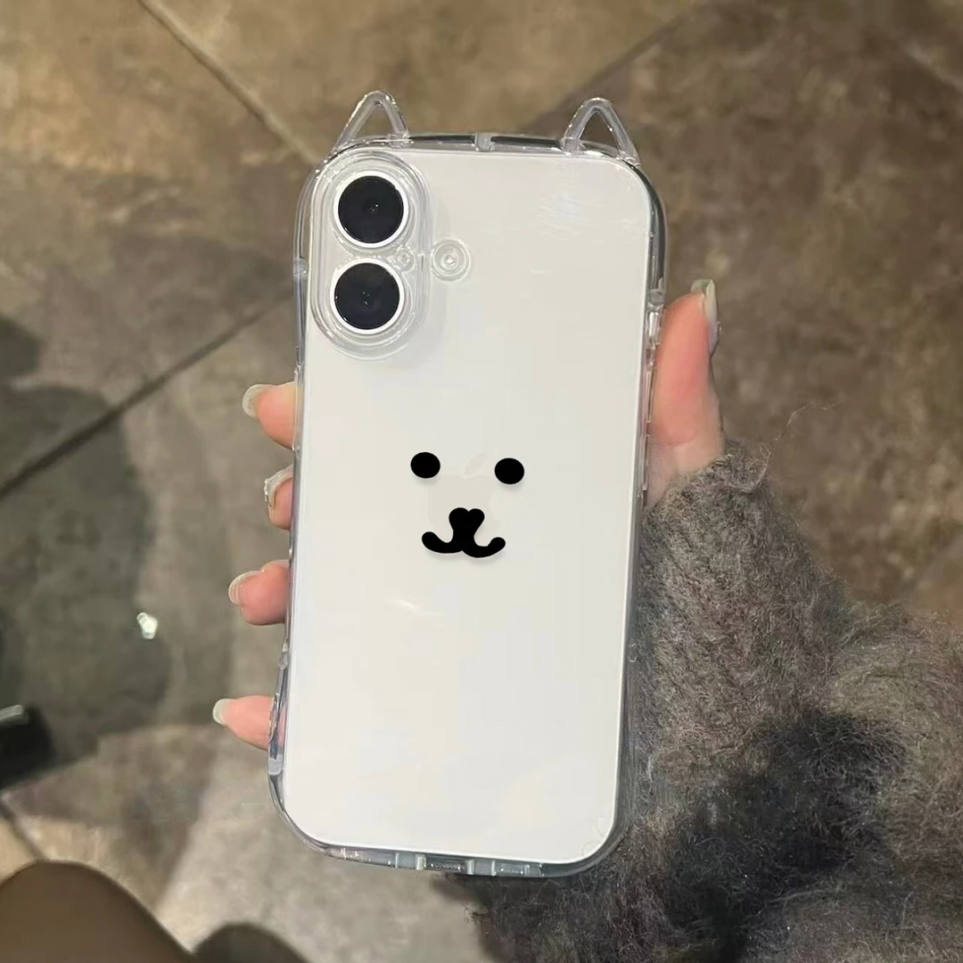 BANCA自嘲熊表情适用iphone16/15promax猫耳朵手机壳苹果14透明13