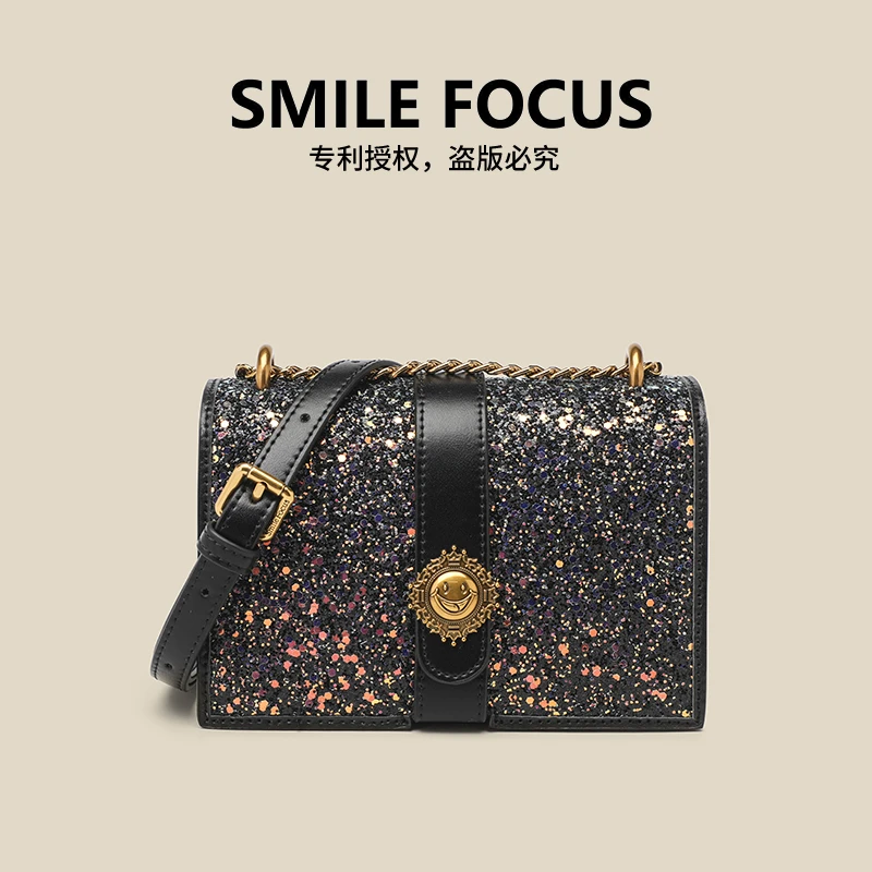 SMILE FOCUS设计师款高级感亮片斜挎单肩女士小方包SF-2216