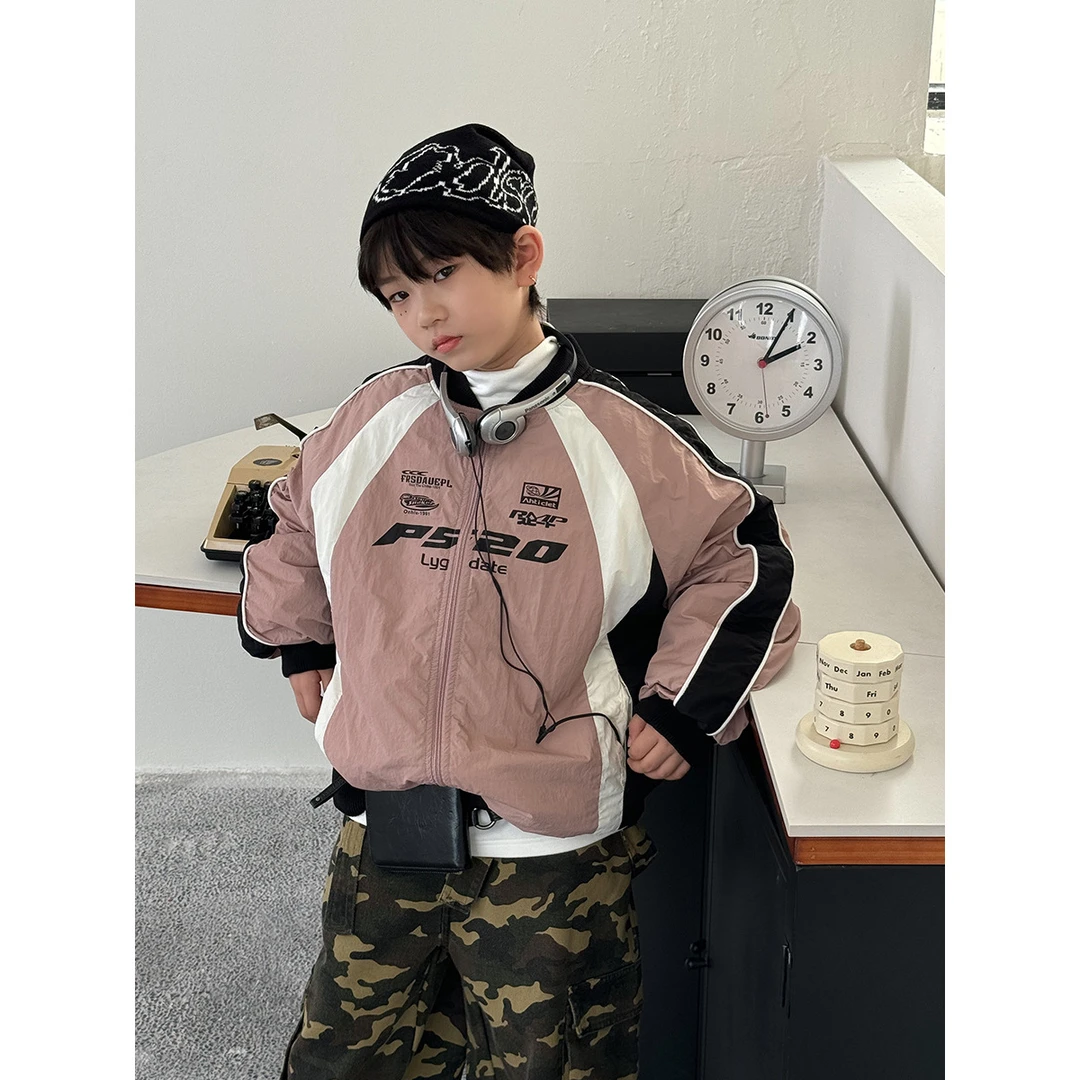 【Tang小白】2025秋冬儿童夹棉外套韩版男童夹克衫粉上衣中大童衣服