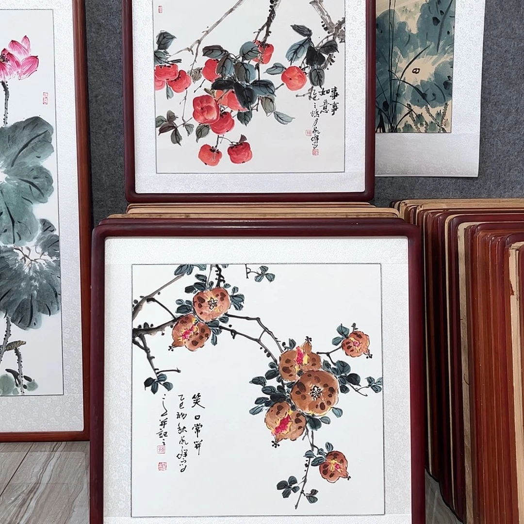 国画书画作品带框63×63