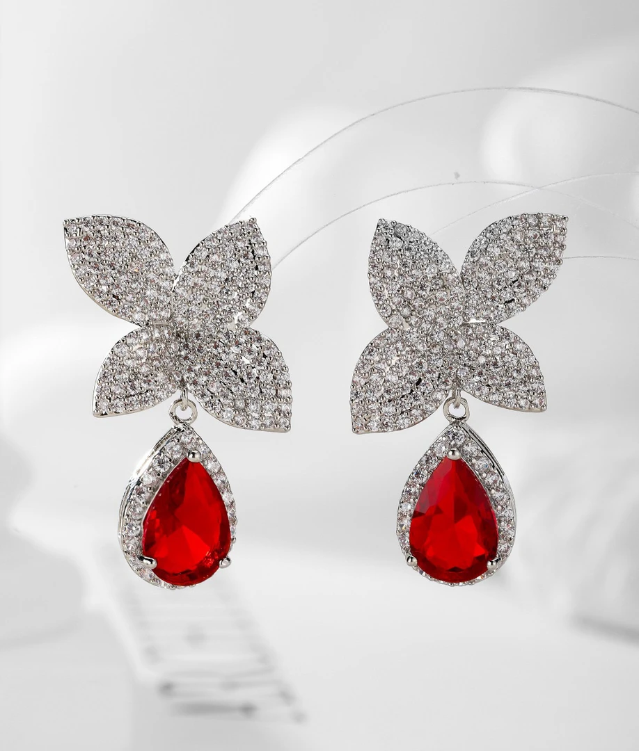 合金合成锆石耳饰 2902高级轻奢时尚花朵水滴耳饰