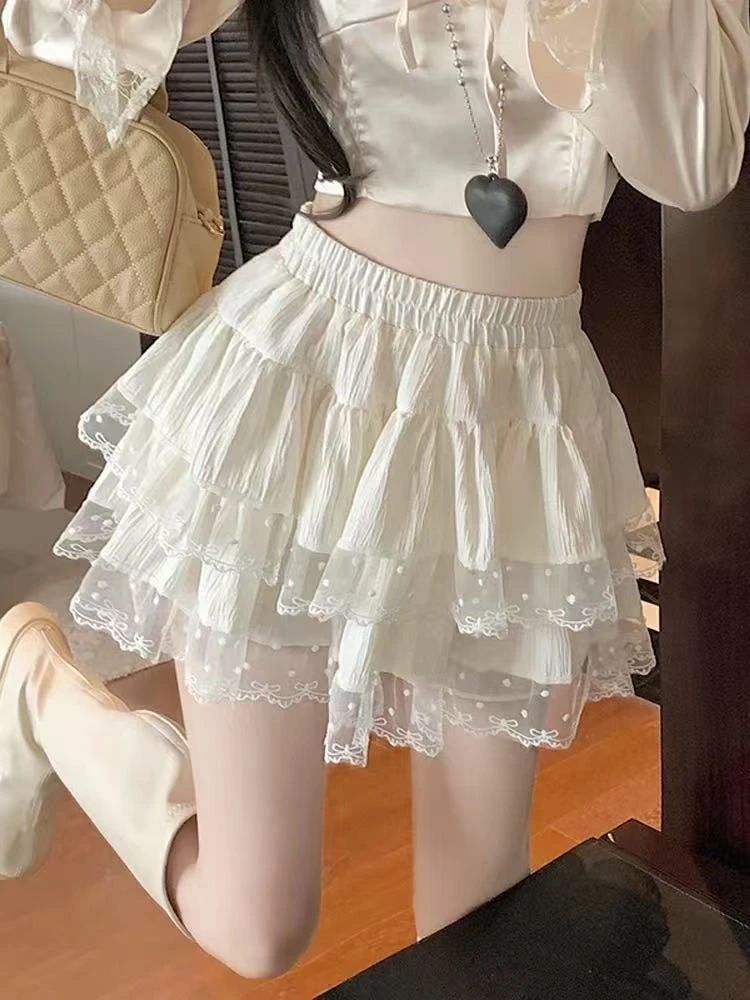 【升级版】【运补6-10】2025芭蕾风蕾丝花边高腰防走光蓬蓬蛋糕短裙