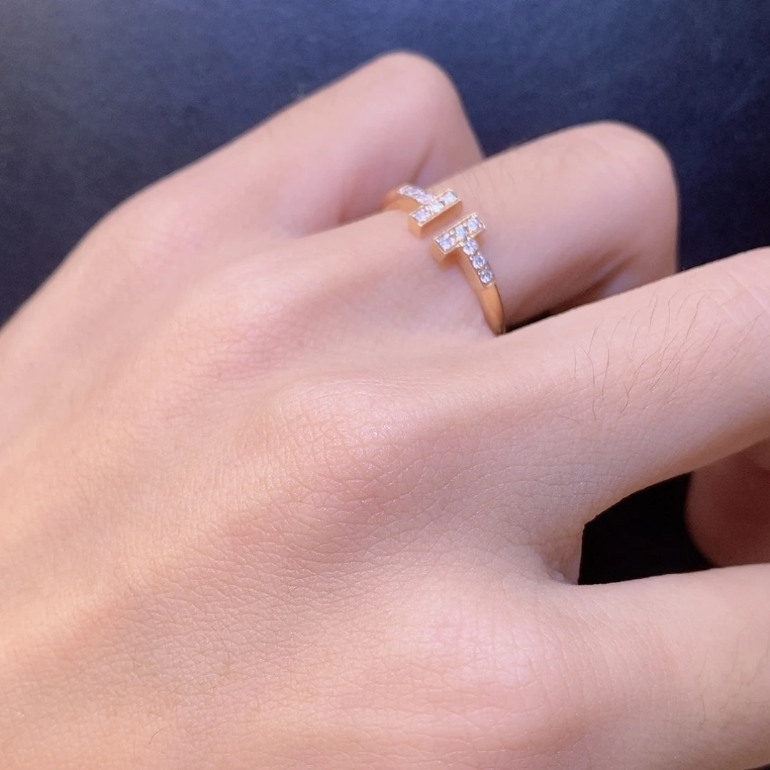 18K金镶嵌钻石戒指/指环k玫双t