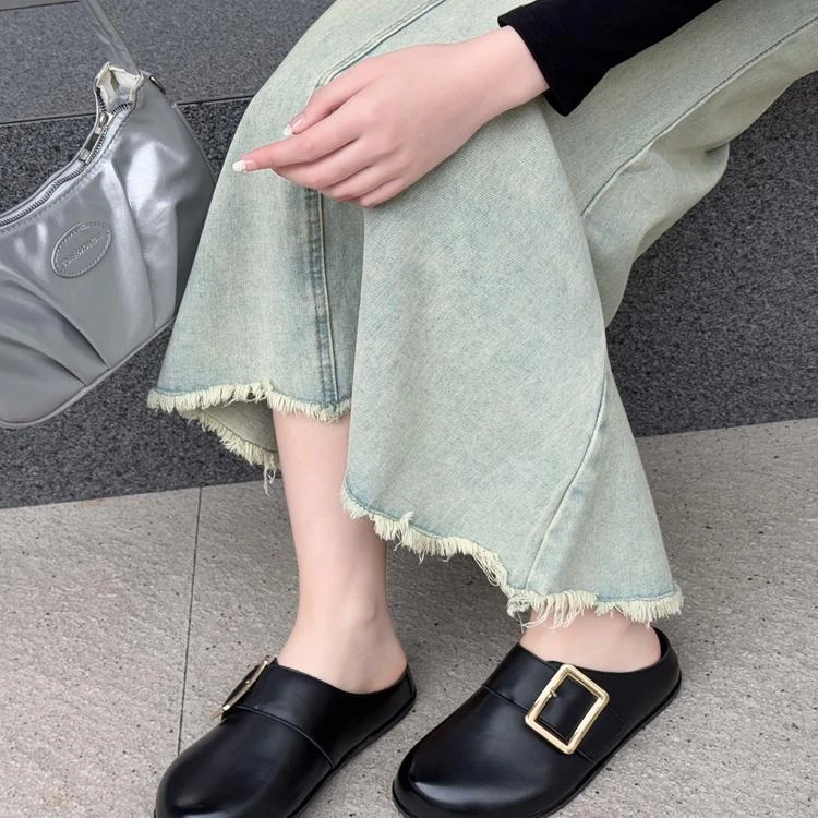 258-55丑萌平底勃肯拖鞋女2025新款一脚蹬包头半拖外穿懒人凉拖