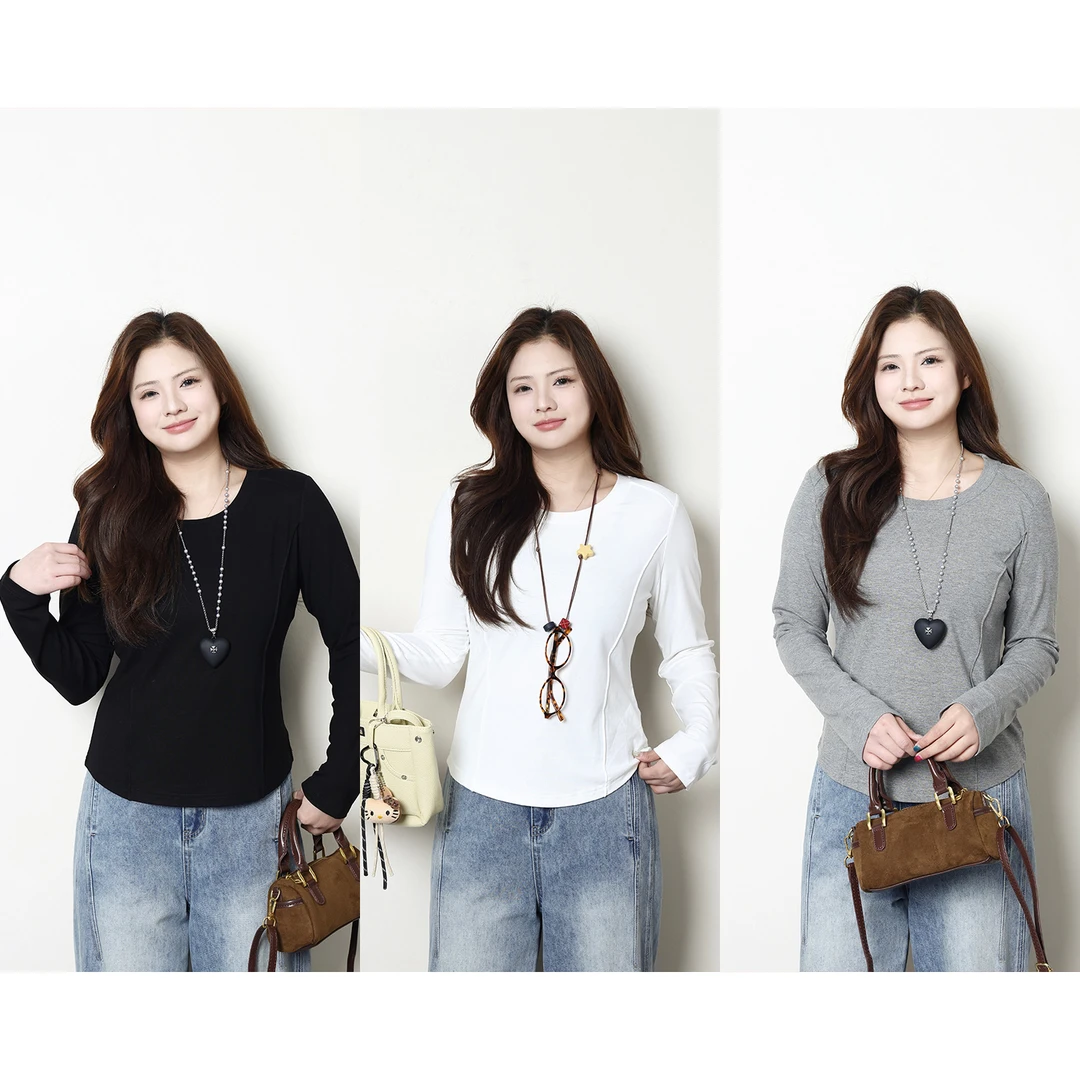 李潇洒【曲线T】微胖大码女春百搭纯色显瘦修身分割T恤XS503F76