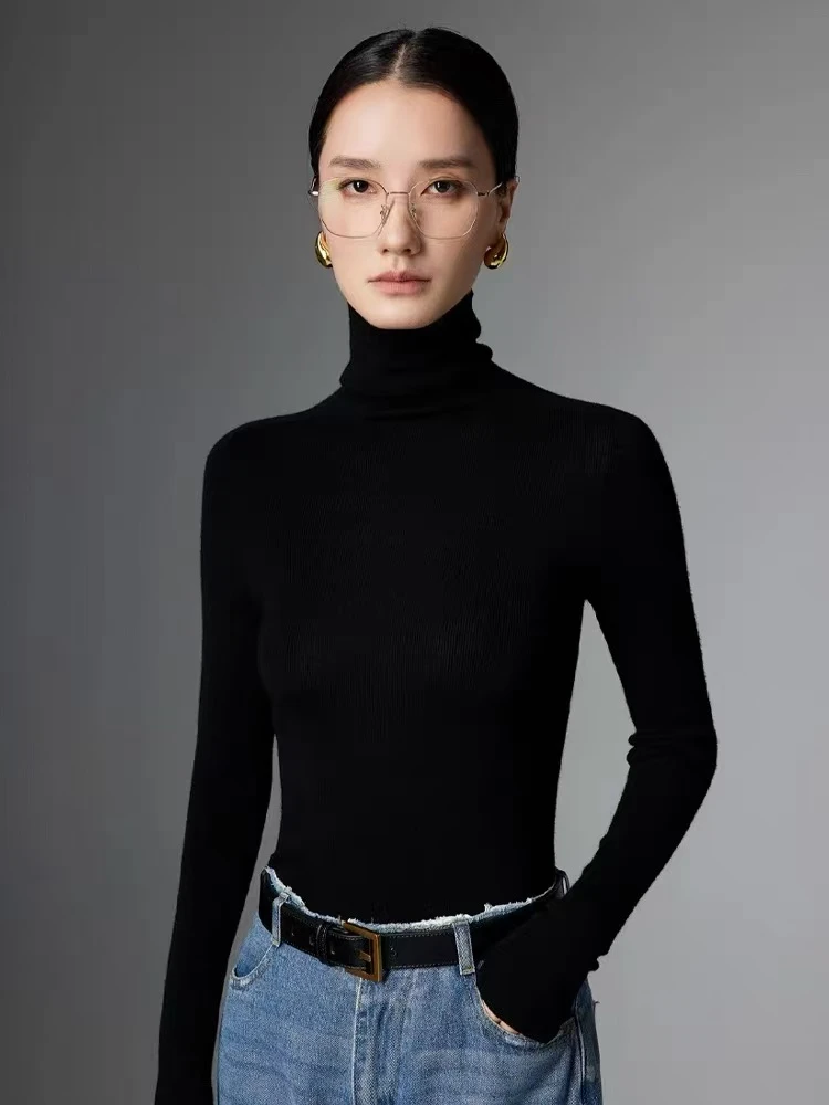 堆堆领-100%精纺美丽诺超细羊毛衫显瘦百搭上衣-可机洗