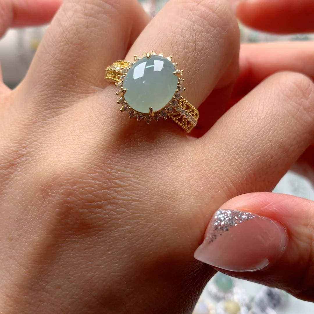 翡翠银S925镶嵌颈饰戒指344