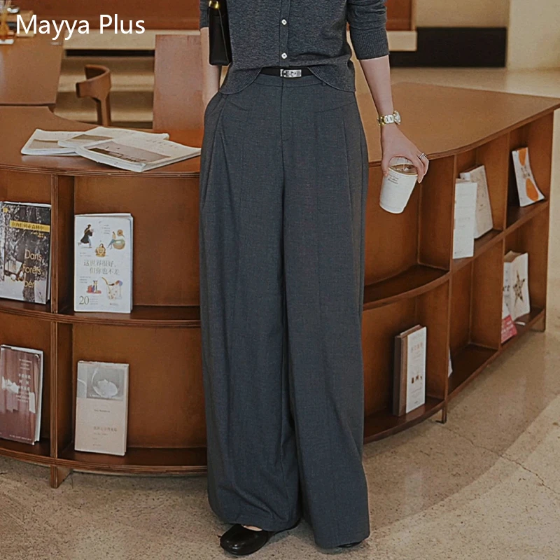 【简约西裤】Mayya Plus秋季休闲直筒裤垂感百搭阔腿裤子女32536585