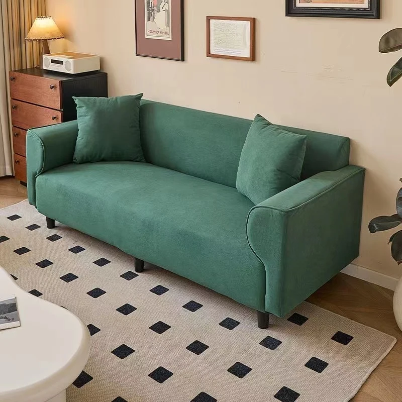 北欧民宿风布艺沙发中古风小户型客厅公寓复古灯芯绒直排双人沙发