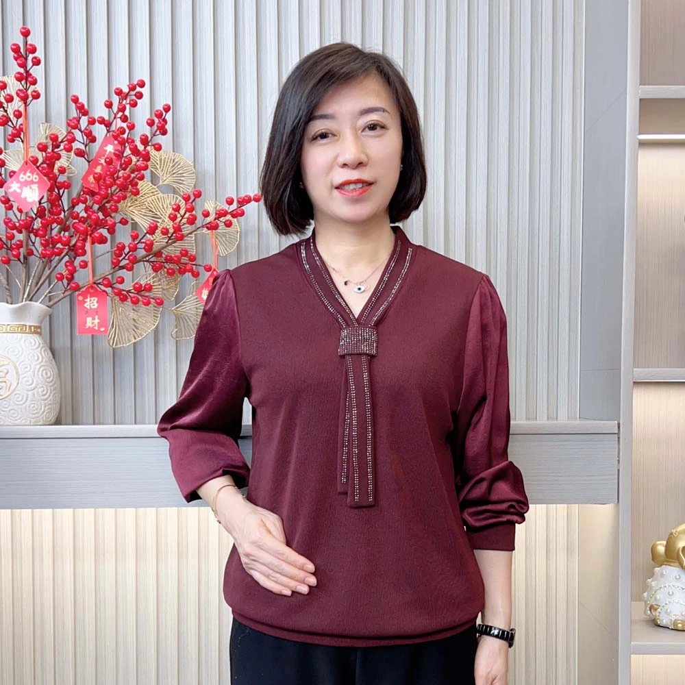 2025春季新款中老年妈妈装洋气飘带减龄宽松大码显瘦气质长袖上衣