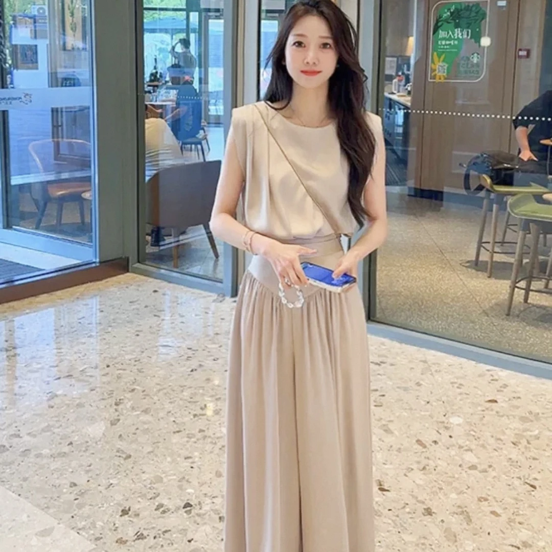 夏装搭配一整套女时尚炸街无袖上衣阔腿裤两件套