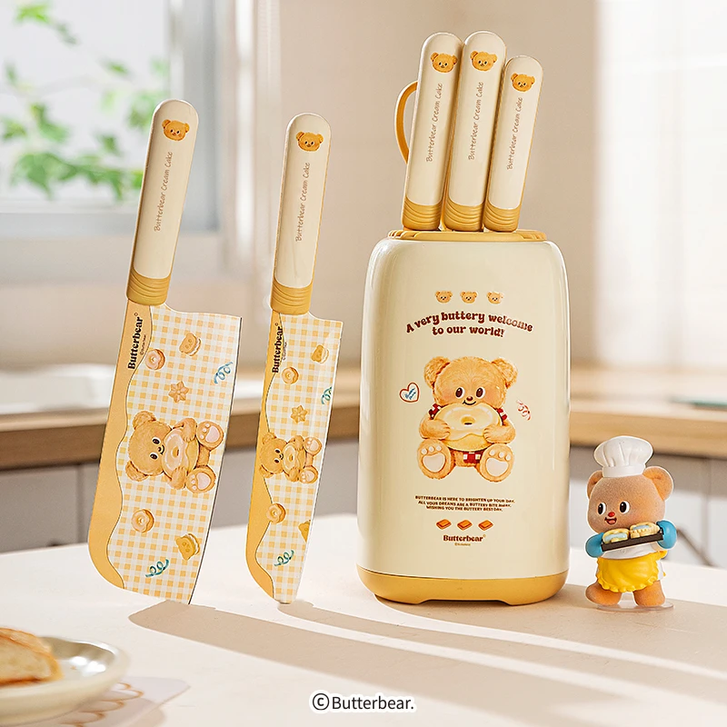 【摩登主妇&黄油小熊】刀具厨房套装组合菜刀菜板二合一全套厨具