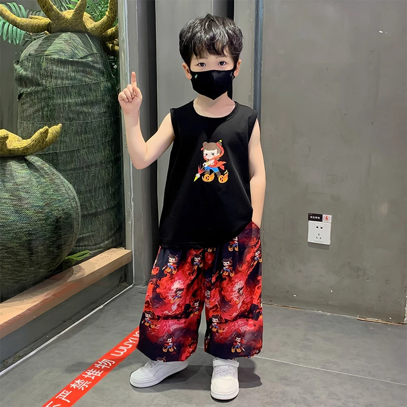 哪吒衣服男童背心套装夏季2025新款痞帅儿童夏季男孩防蚊裤两件套