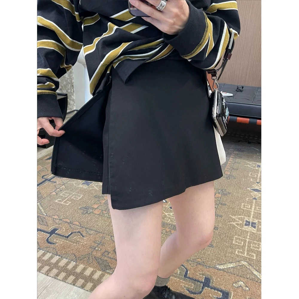 【正版】黑色西装裙裤女2025年夏季新款高腰包臀半身裙高端开叉短裙