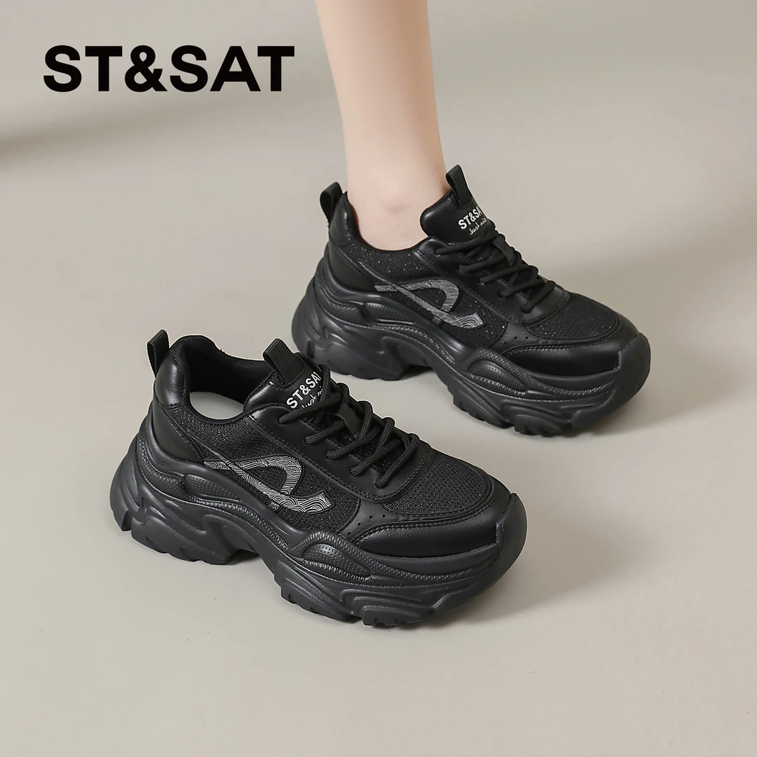 星期六厚底老爹鞋女款2025新款冬季时尚透气运动鞋增高女士休闲鞋