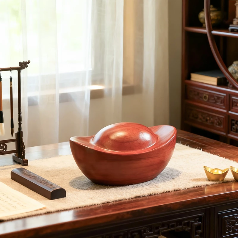 新中式进门入户玄关装饰摆件实木元宝造型鞋柜客厅装饰品工艺品