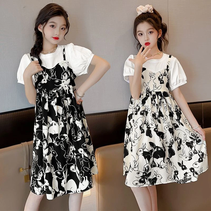 YeeHoO英氏【断码】2025夏季女童连衣裙假两件中大童女孩学院风公