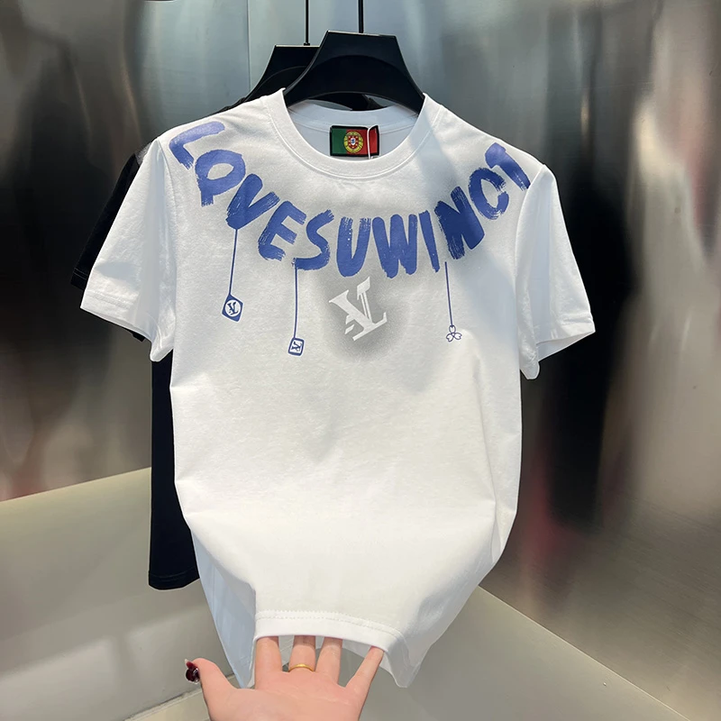 2025春夏新款男士圆领半袖轻奢时尚印花百搭休闲男装品质短袖T恤