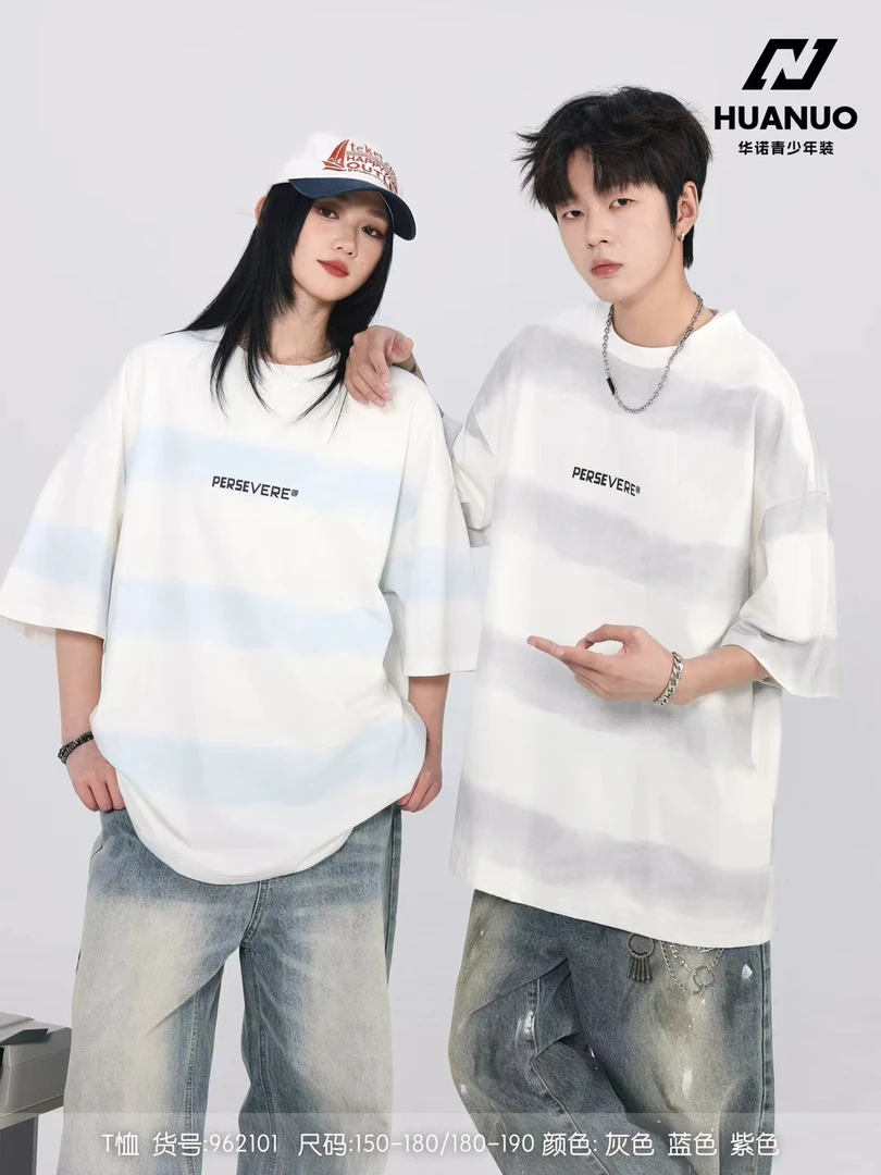 夏款2025男女扎染印花短袖T青少年学生12-16岁潮牌宽松休闲半袖