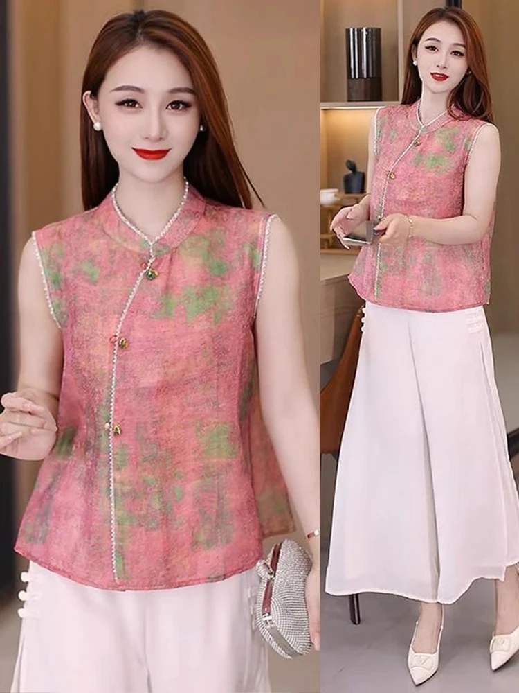 新中式国风马甲衬衫女2025夏季新款时尚复古气质洋气无袖衬衣小衫