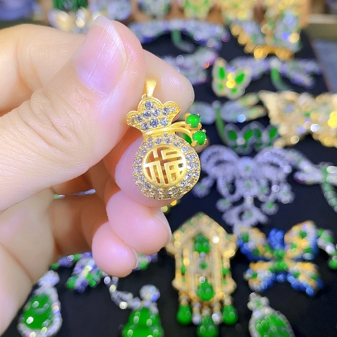 吊坠(不含链)银S925镶嵌翡翠