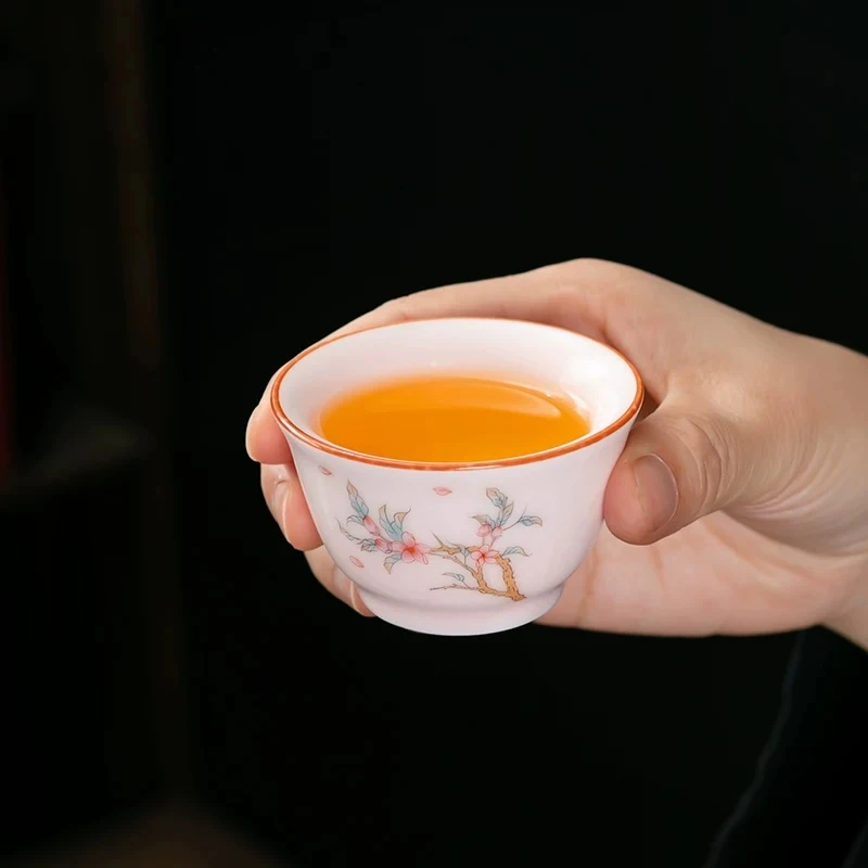 梅花粉汝窑杯可养金丝铁线桃花芬芳E649