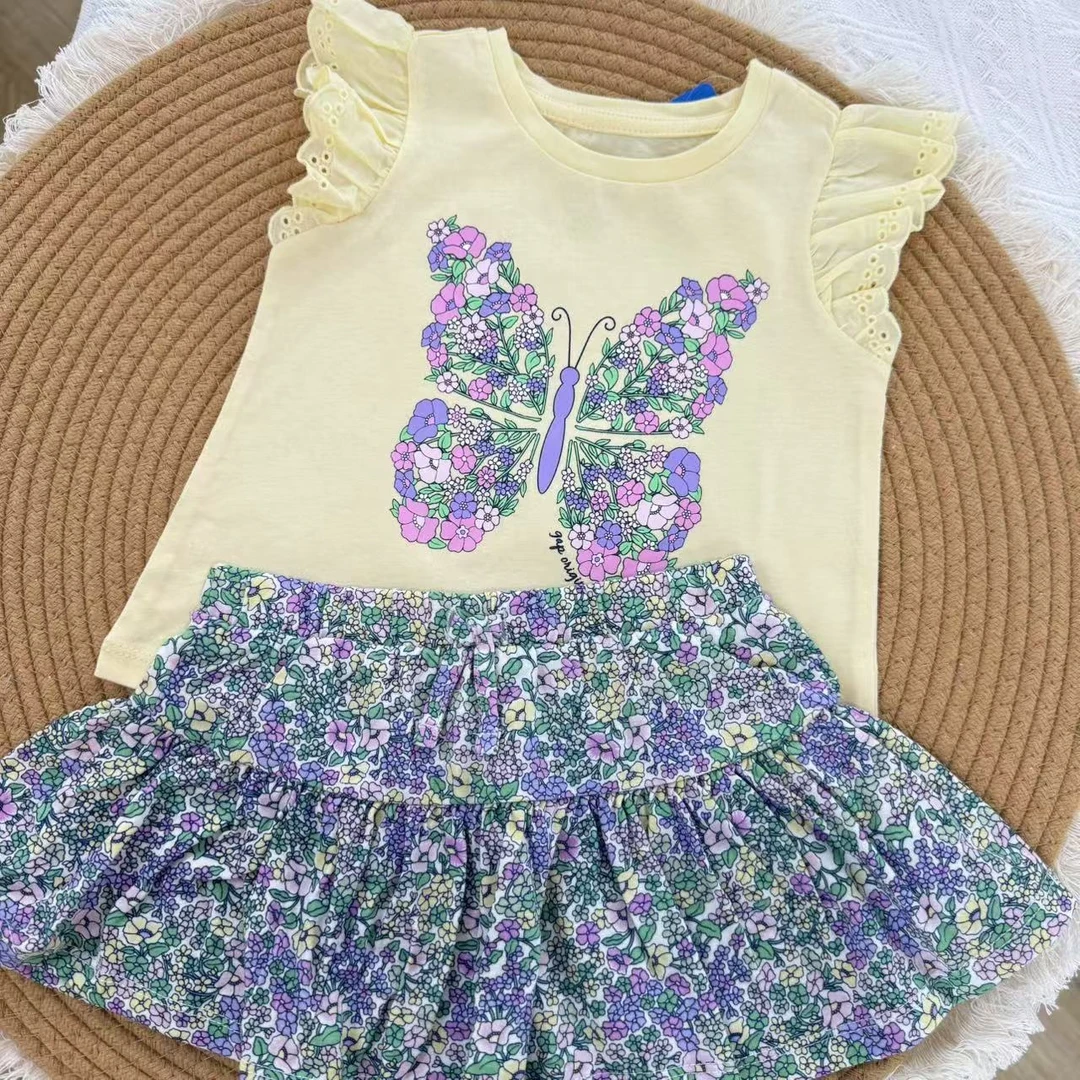 蝴蝶碎花裤裙套装G家韩版碎花夏季女短款童装无袖